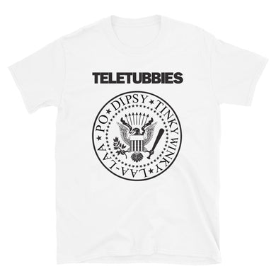TELETUBBIES Ramones Parody inspired T-shirt Short-Sleeve Unisex T-Shirt (Black font)